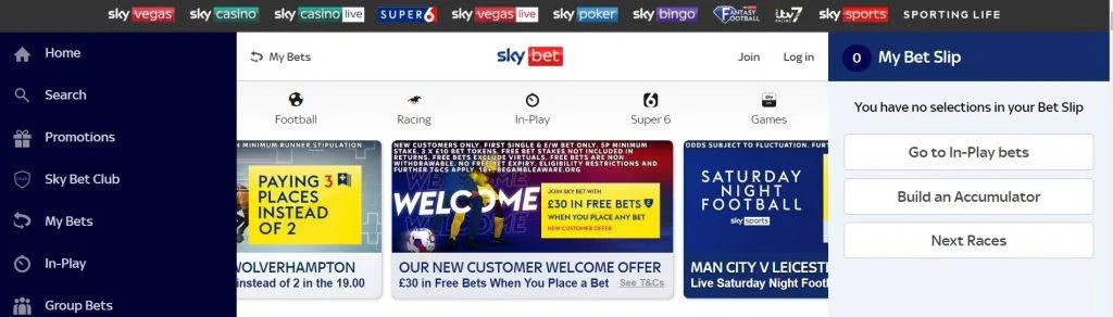 SkyBet UK screenshot