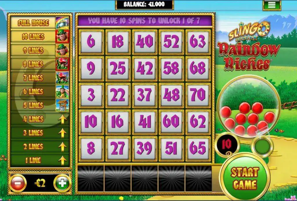 Hvordan spille Slingo Rainbow Riches skjermbilde