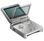 Game Boy Advance SP in its opened, flip-top position, highlighting the screen angle.